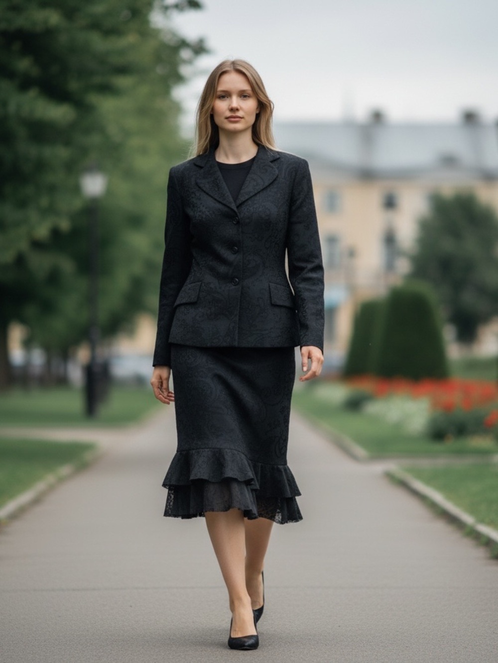 Carlisle Blazer and Skirt Suit Jacquard Black Paisley Vintage Sz 6 Hong Kong - Picture 3 of 14